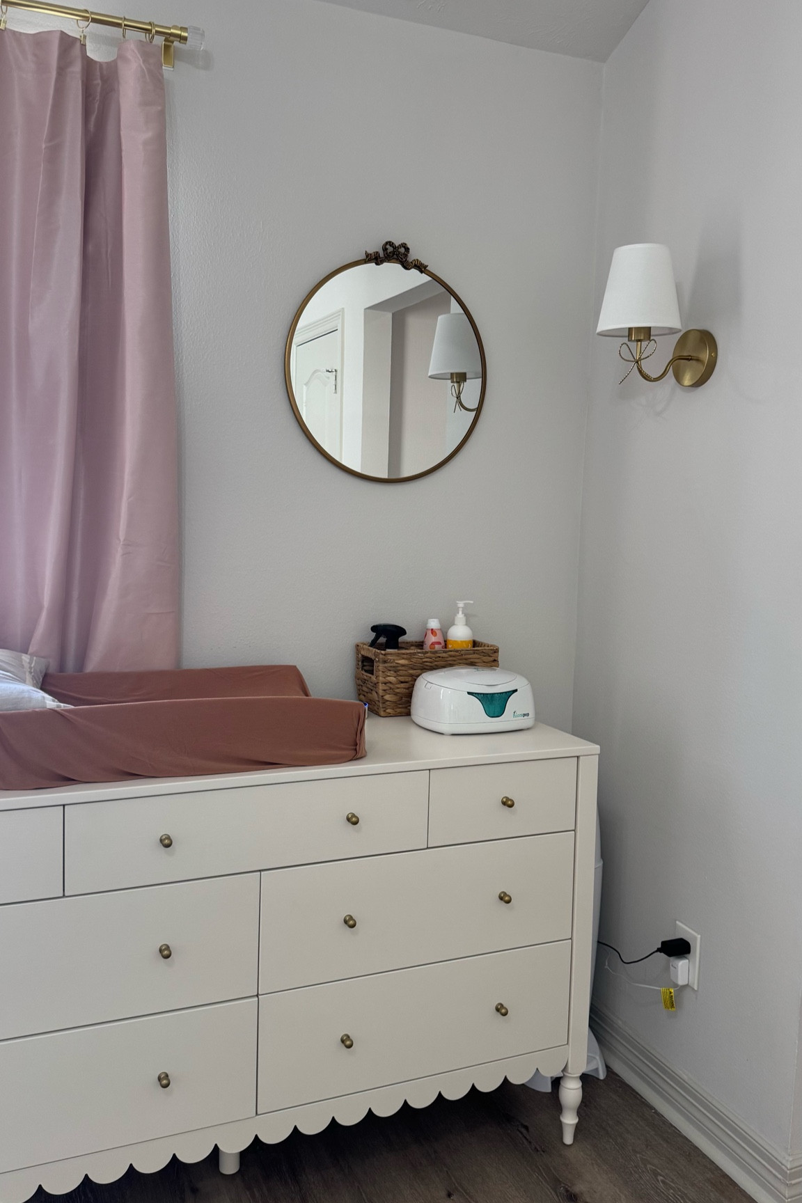Nursery / toddler room | changing table dresser, mirror, lamp, and curtains 

#LTKHome #LTKBaby