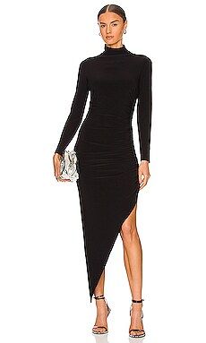 Norma Kamali Turtleneck Side Drape Gown in Black from Revolve.com | Revolve Clothing (Global)