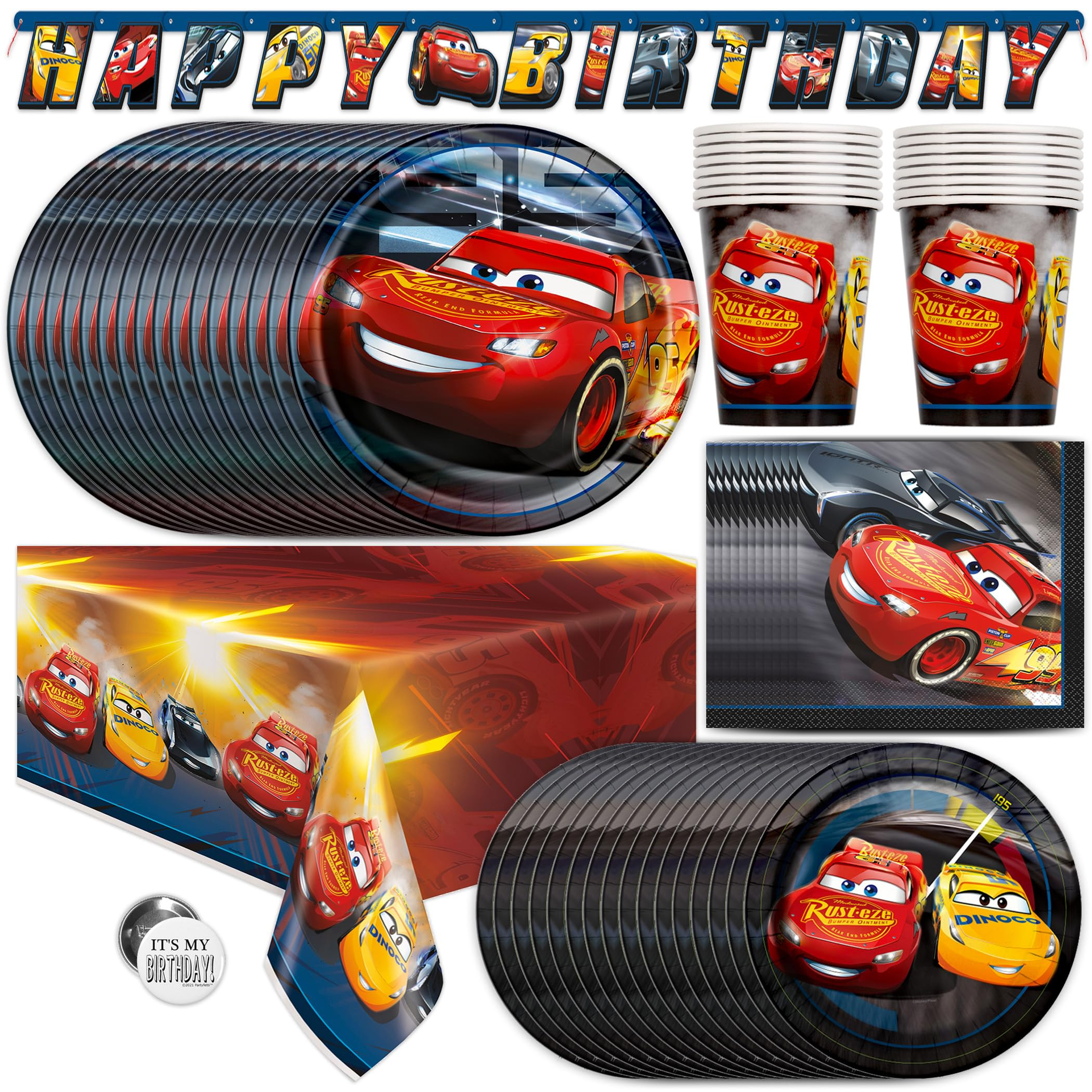 Disney Cars Birthday Decorations | Serves 16 Guests | Lightning McQueen Birthday Decorations Tabl... | Amazon (US)
