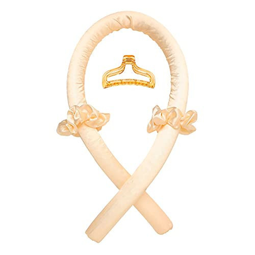 Heatless Curling Rod Headband No Heat Silk Ribbon Hair Roller Curls with Hair Claw Clip Lazy Natural Soft Wave DIY Styling Tool for Sleep in Overnight (Yellow) | Amazon (US)