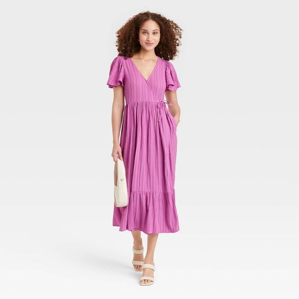 Women's Flutter Short Sleeve Wrap Dress - A New Day™ | Target