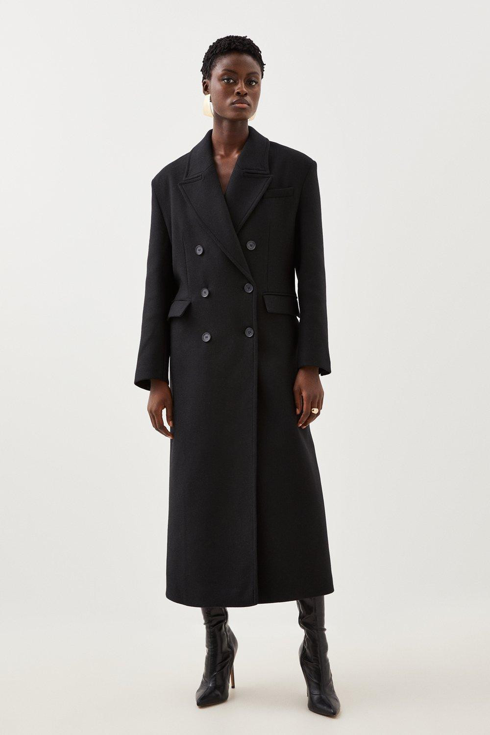 Italian Manteco Wool Blend Oversized Strong Shoulder Double Breasted Coat | Karen Millen UK + IE + DE + NL