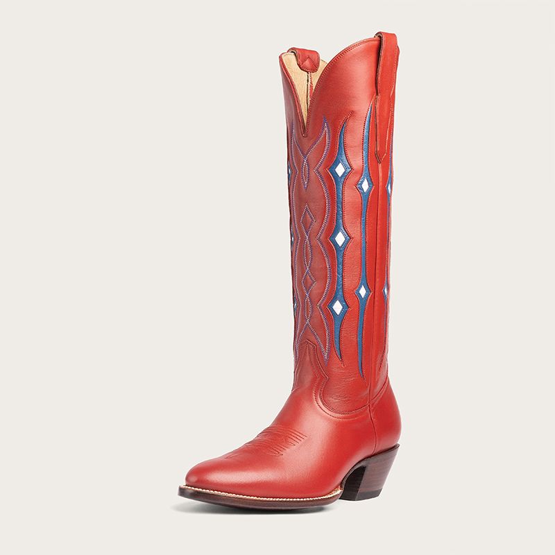 Red Sewed Western Boots Pointed Toe Block Heel Fashion Calf Boot | FSJshoes