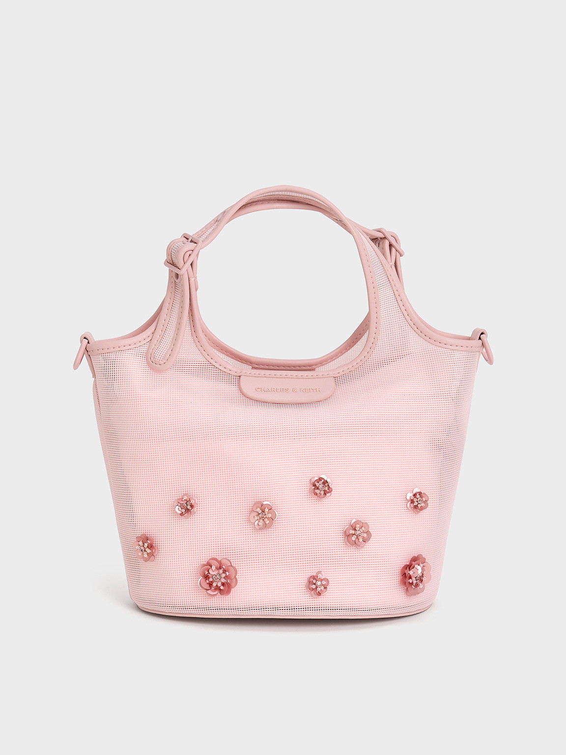 Blossom Pink Mesh Sequin-Flower Tote Bag | CHARLES & KEITH | Charles & Keith US