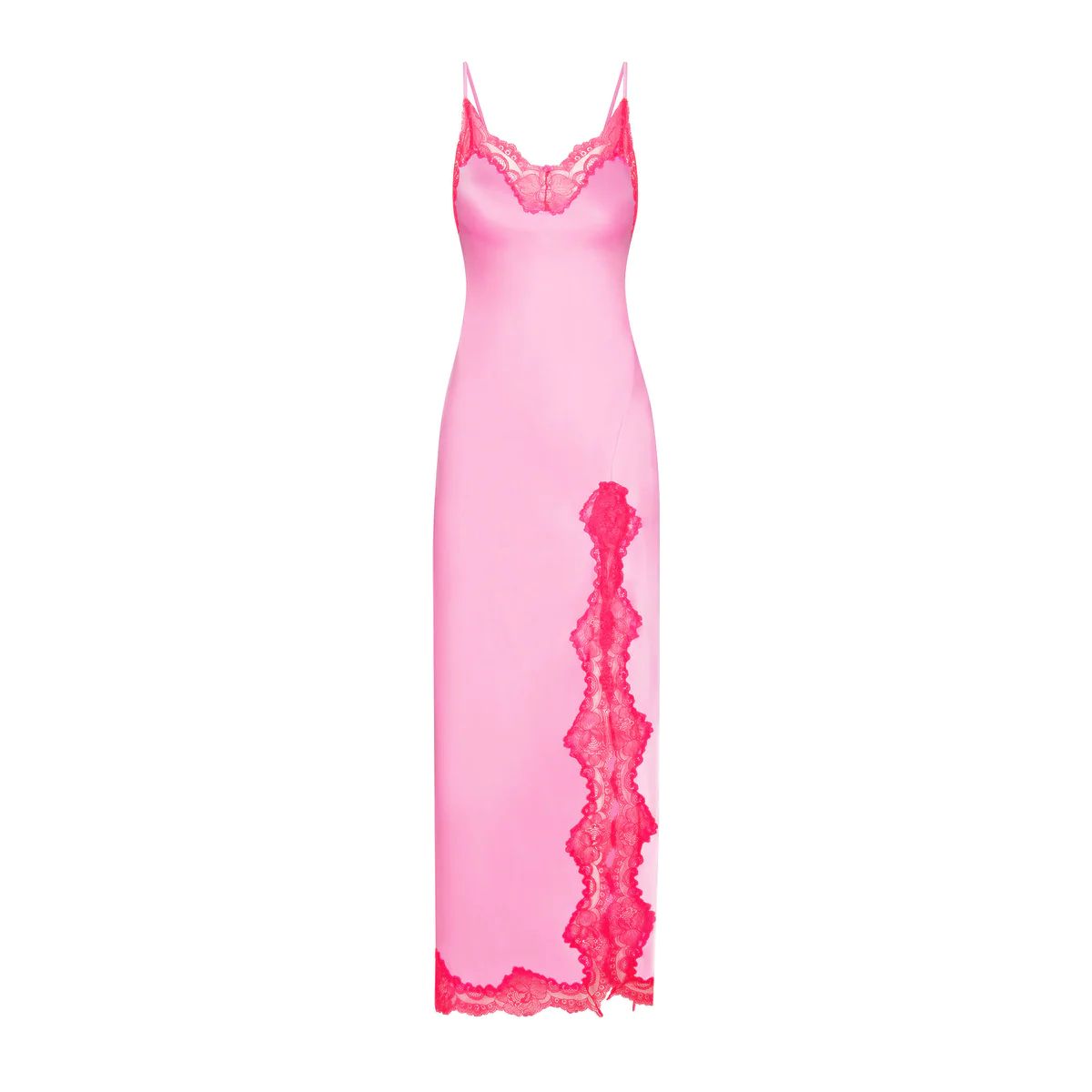 WOVEN SHINE LACE LONG DRESS | NEON ORCHID | SKIMS (US)