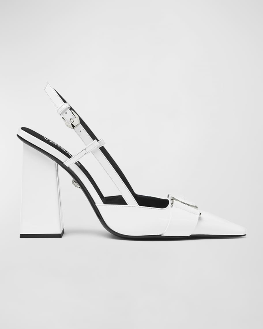 Versace Medusa Coin Patent Slingback Block-Heel Pumps | Neiman Marcus