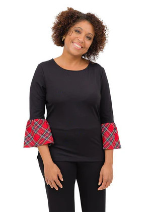 Haley Top - Black/Red Plaid Cuff | sailor-sailor