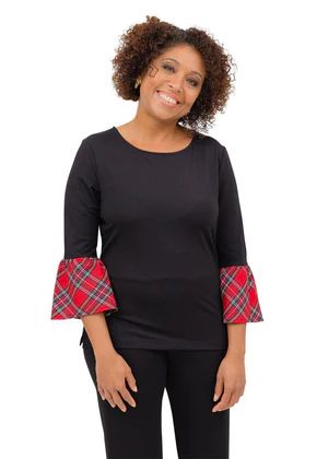 Haley Top - Black/Red Plaid Cuff | sailor-sailor