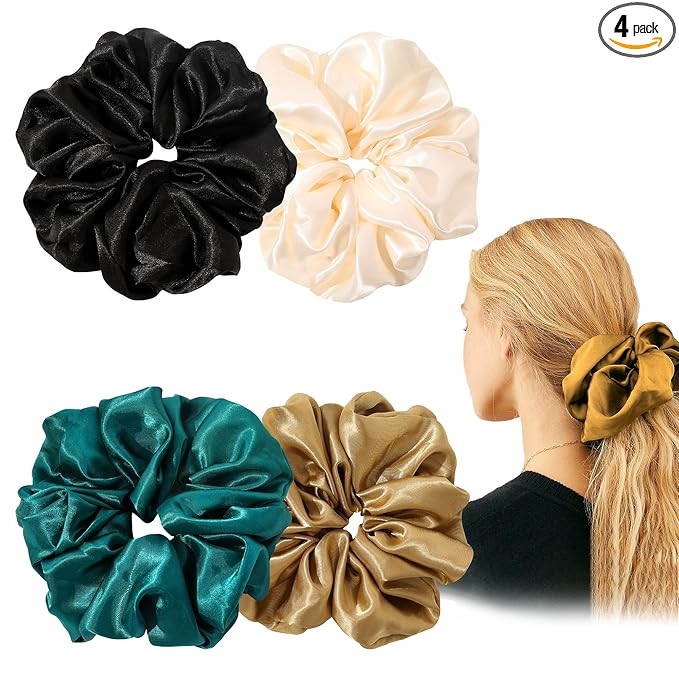 Ivyu Silk Scrunchies Satin Hair Ties for Women - 4 Psc Oversize Soft Big Scrunchies for Women Lig... | Amazon (US)