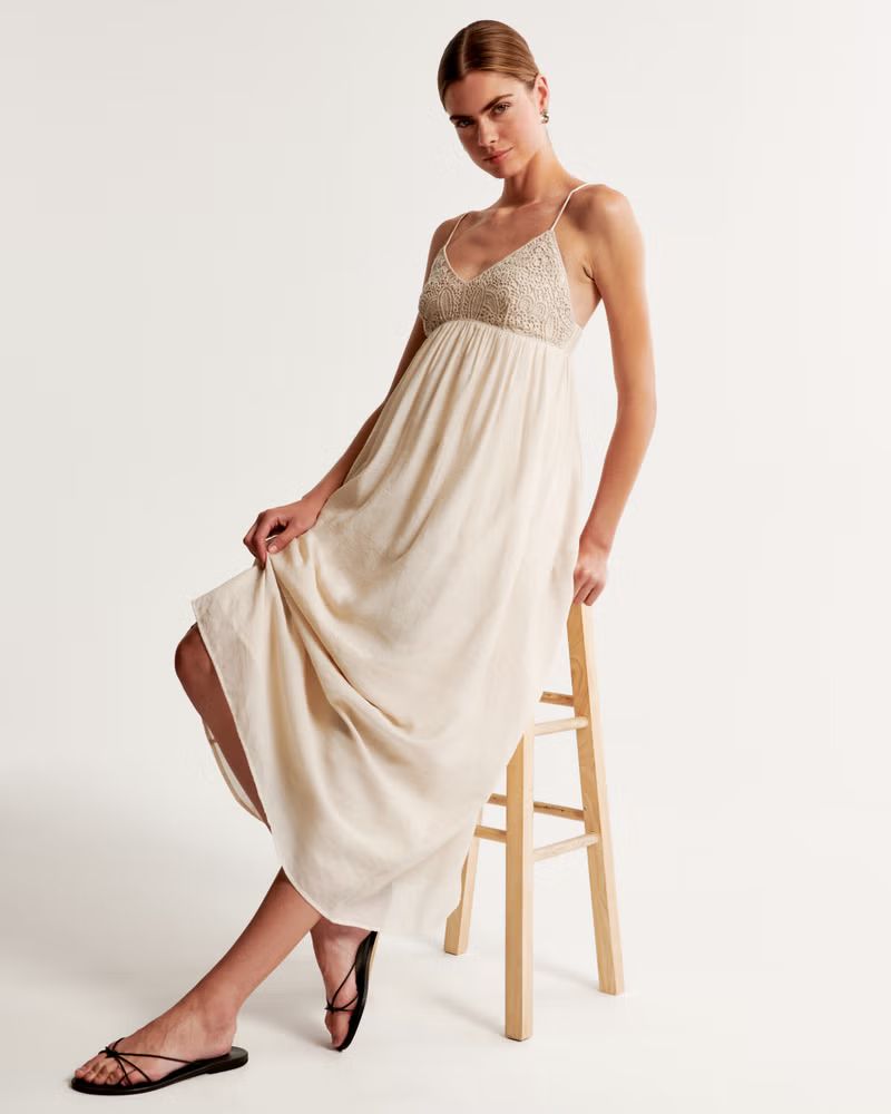 Women's Lace Cutwork Maxi Dress | Women's Dresses & Jumpsuits | Abercrombie.com | Abercrombie & Fitch (US)