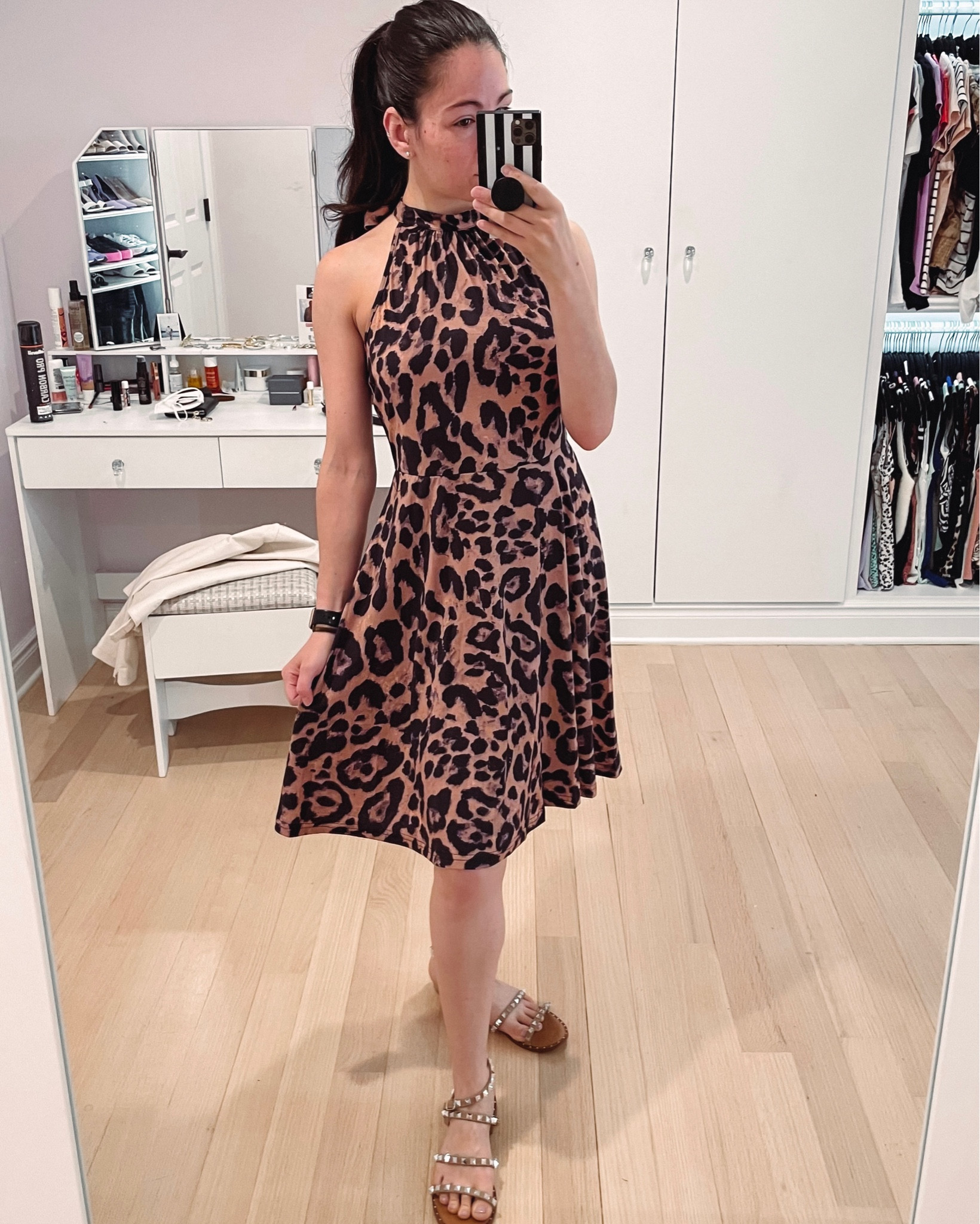 This leopard print halter dress can also work as a fall dress if paired with a leather jacket and some cute booties. Simple and easy to throw on and go. Under $50 on Amazon. 

#LTKwedding #LTKSeasonal #LTKfindsunder50