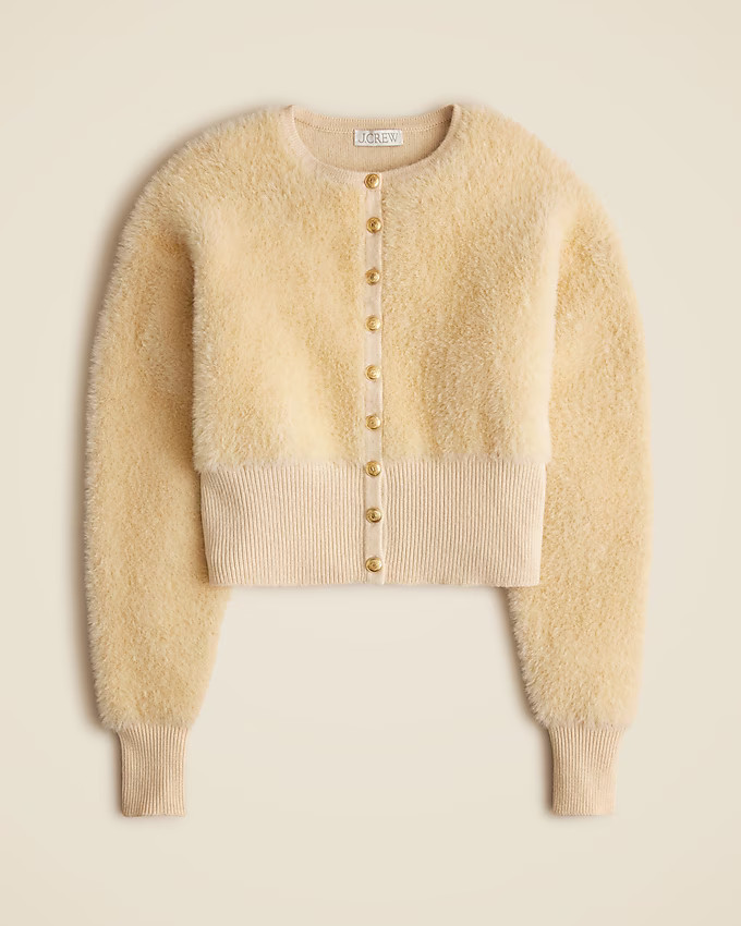Fitted-waist cardigan sweater in fuzzy yarn | J. Crew US