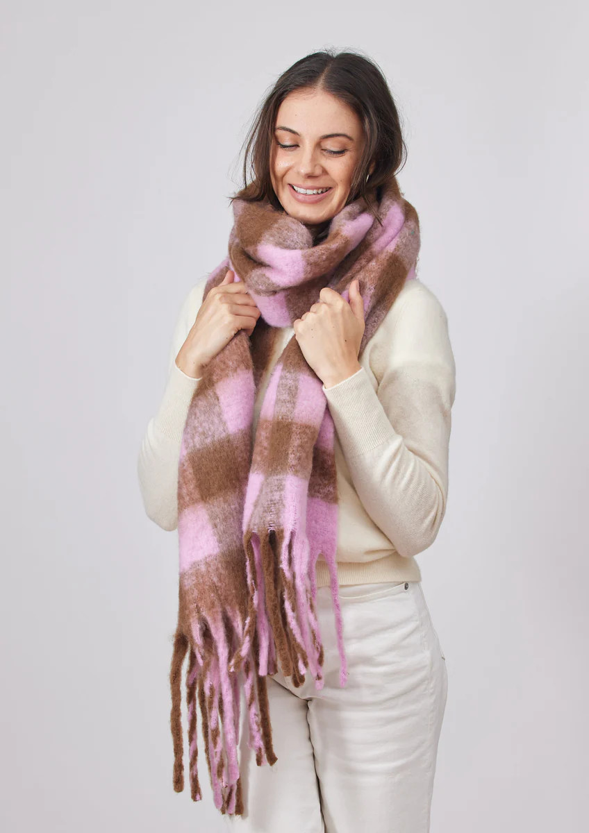 Elle Plaid Scarf- Pink/Tobacco Combo | Hat Attack