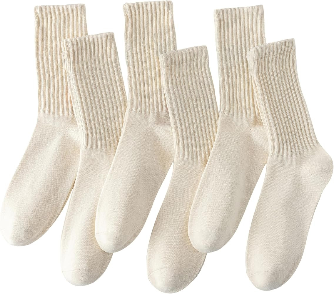 ULEEMARK 6 Pairs Of Neutral Crew Socks, Striped Retro Sports Calf Leather Socks, Casual Cotton So... | Amazon (US)