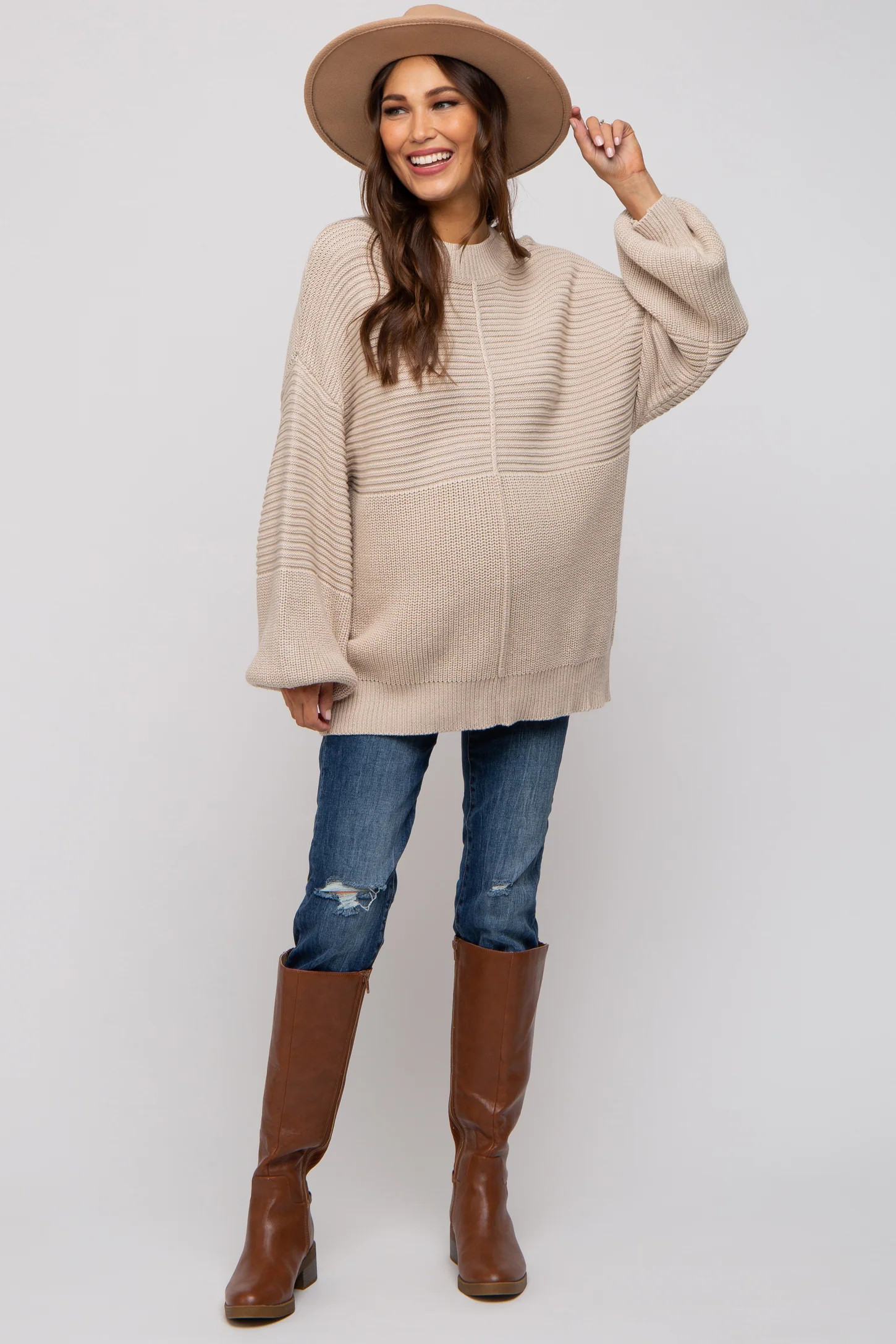 Beige Ribbed Maternity Sweater | PinkBlush Maternity