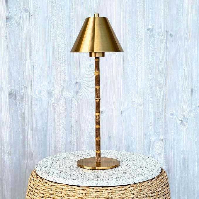 Bamboo Cordless LED Table Lamp – Rechargeable 24-Hour Battery, Dimmable Warm Light, 15" Portabl... | Amazon (US)