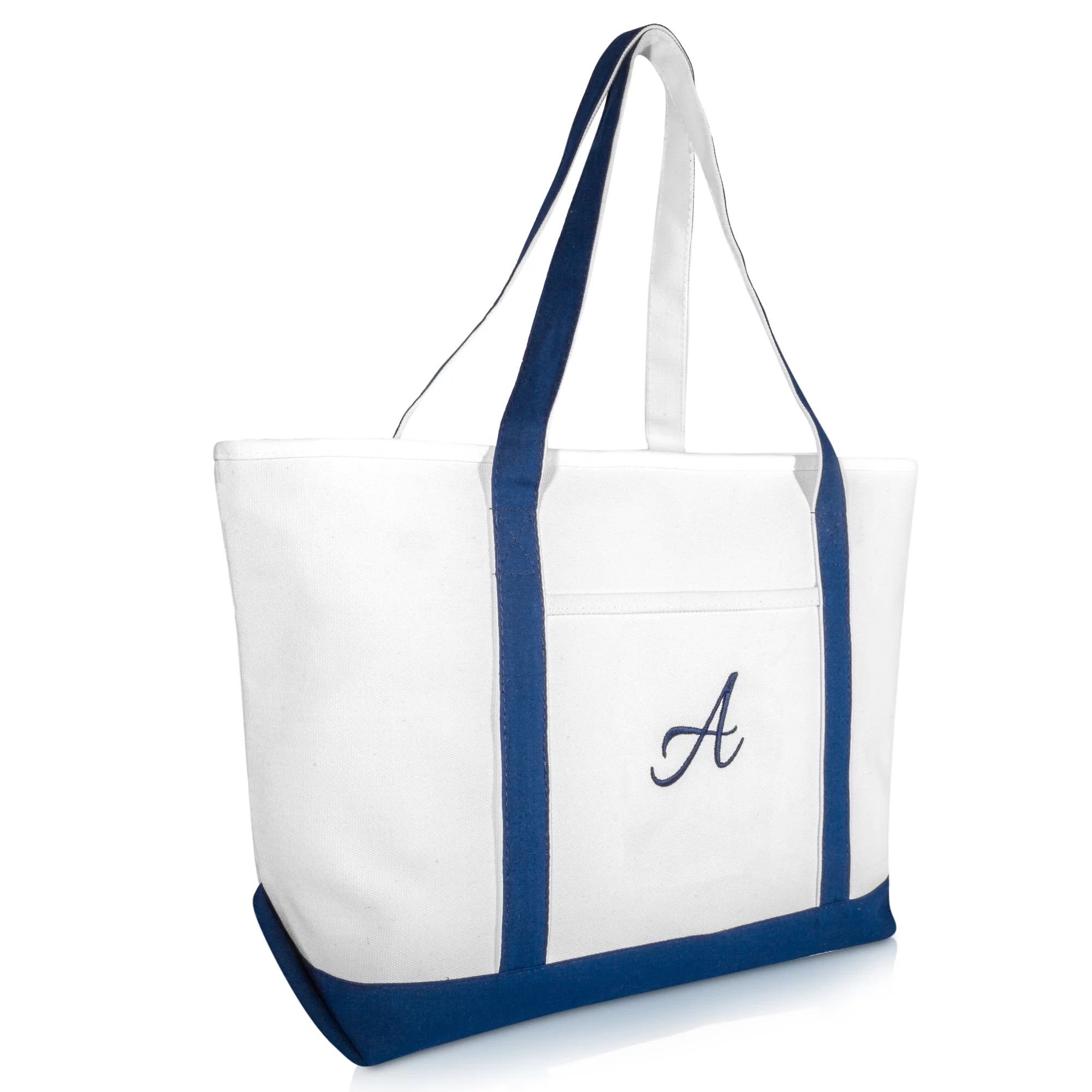 DALIX Quality Canvas Tote Bags Large Beach Bags Navy Blue Monogrammed A | Walmart (US)