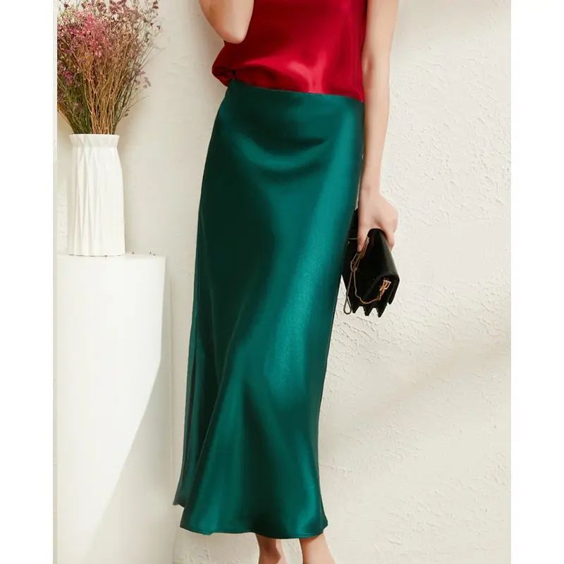 Womens Heavy Weight Silk Skirt Bias Cut Long Skirt Size Satin High Waist Drape | eBay US
