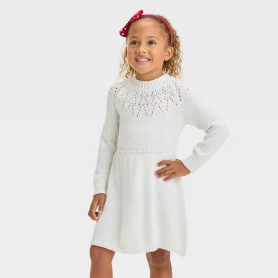Toddler Girls' Pointelle Sweater Dress - Cat & Jack™ Cream 2T | Target