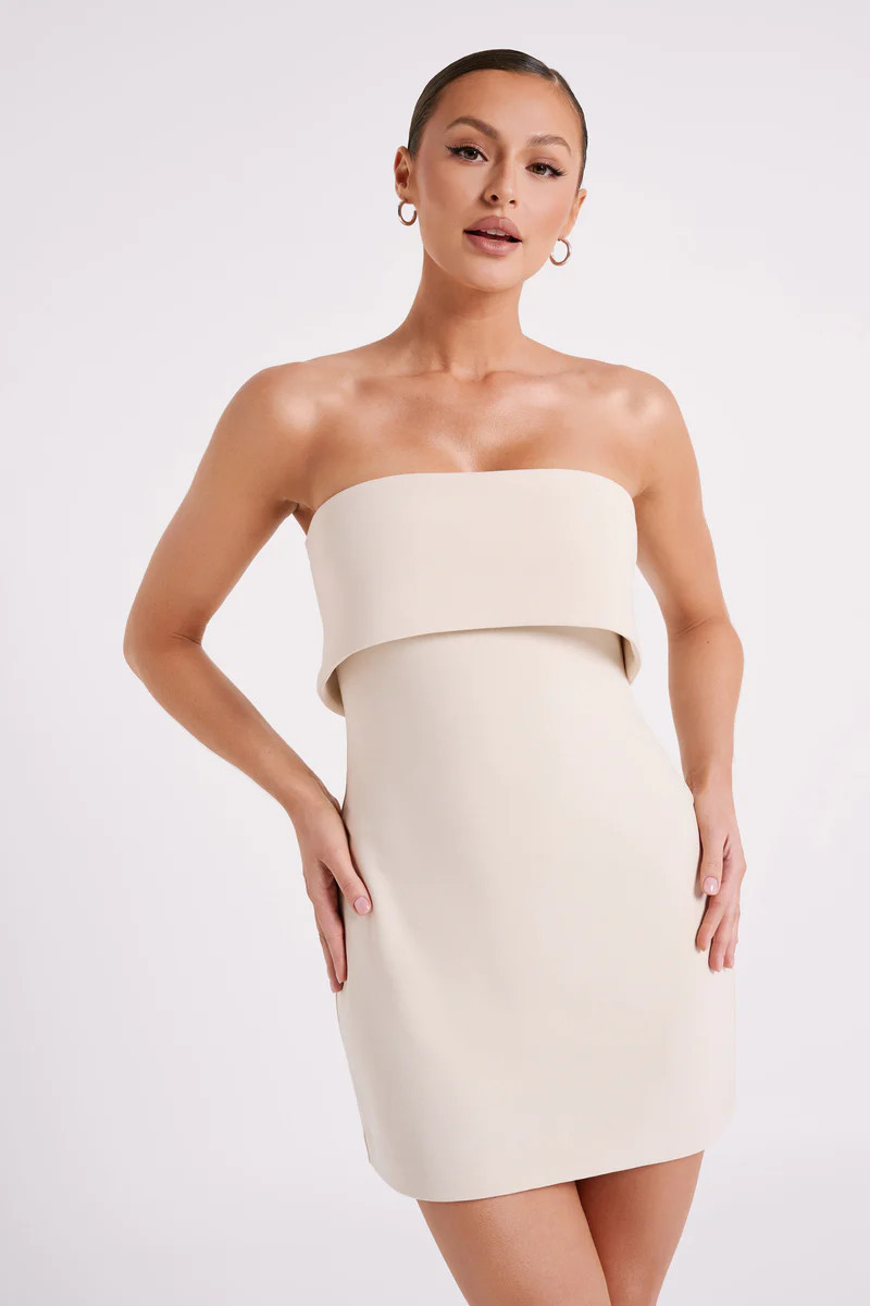 Mariska Strapless Crepe Mini Dress - Cream | MESHKI US