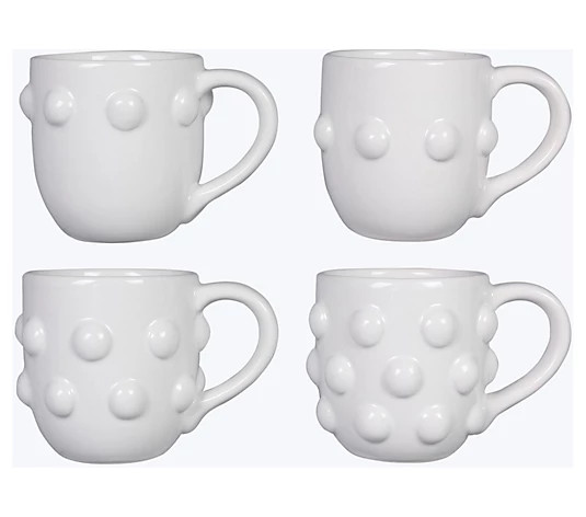 Young's Inc Set of 4 Ceramic Large Hobnail Mugs - QVC.com | QVC