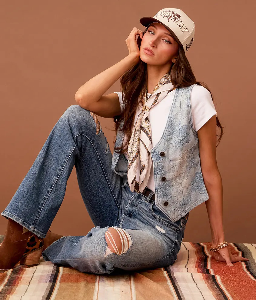 Floral Jacquard Denim Vest | Buckle