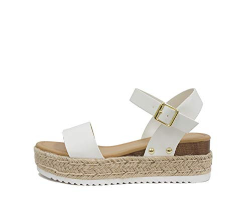 Soda CLIP ~ Women Open Toe Ankle Strap Platform Espadrille Sandal (White, us_footwear_size_system, adult, numeric, wide, 8.5) | Amazon (US)