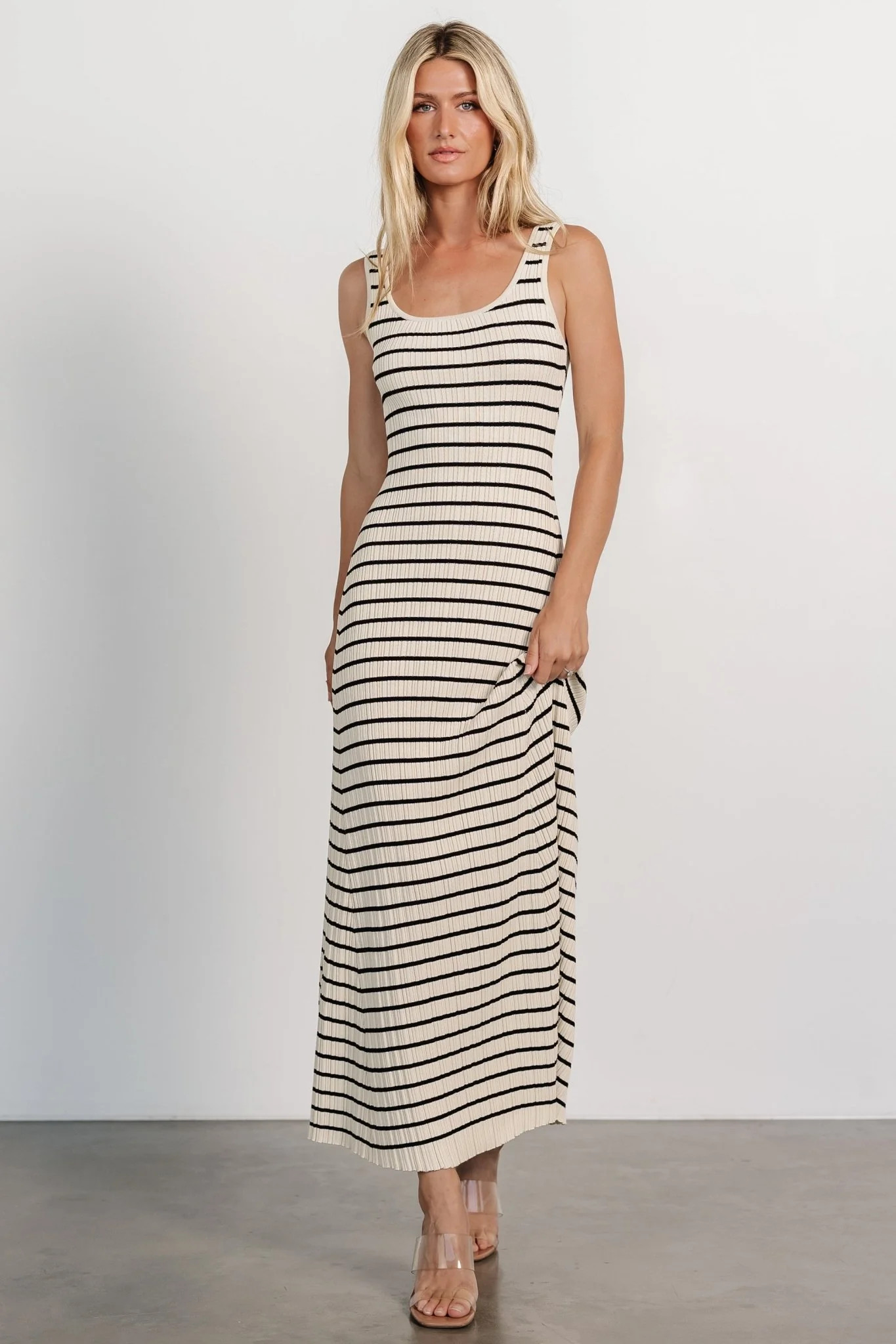 Jesse Ribbed Tank Maxi Dress | Ivory + Black | Baltic Born