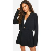 Womens Jersey Crepe Cropped Boxy Blazer - Black - 16 | NastyGal UK