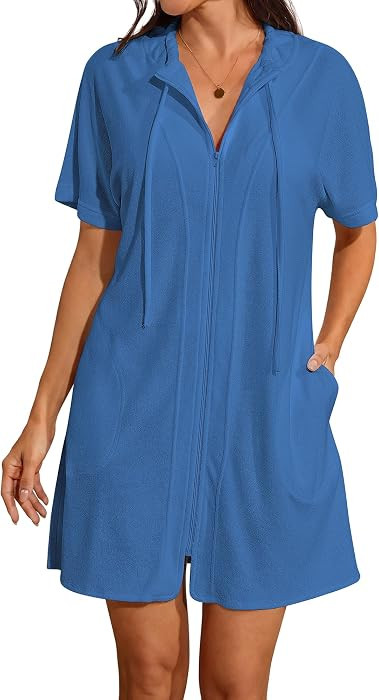 Bsubseach Women Terry Cloth Swimsuit Coverup Zipper Swim Cover Up Dress | Amazon (US)