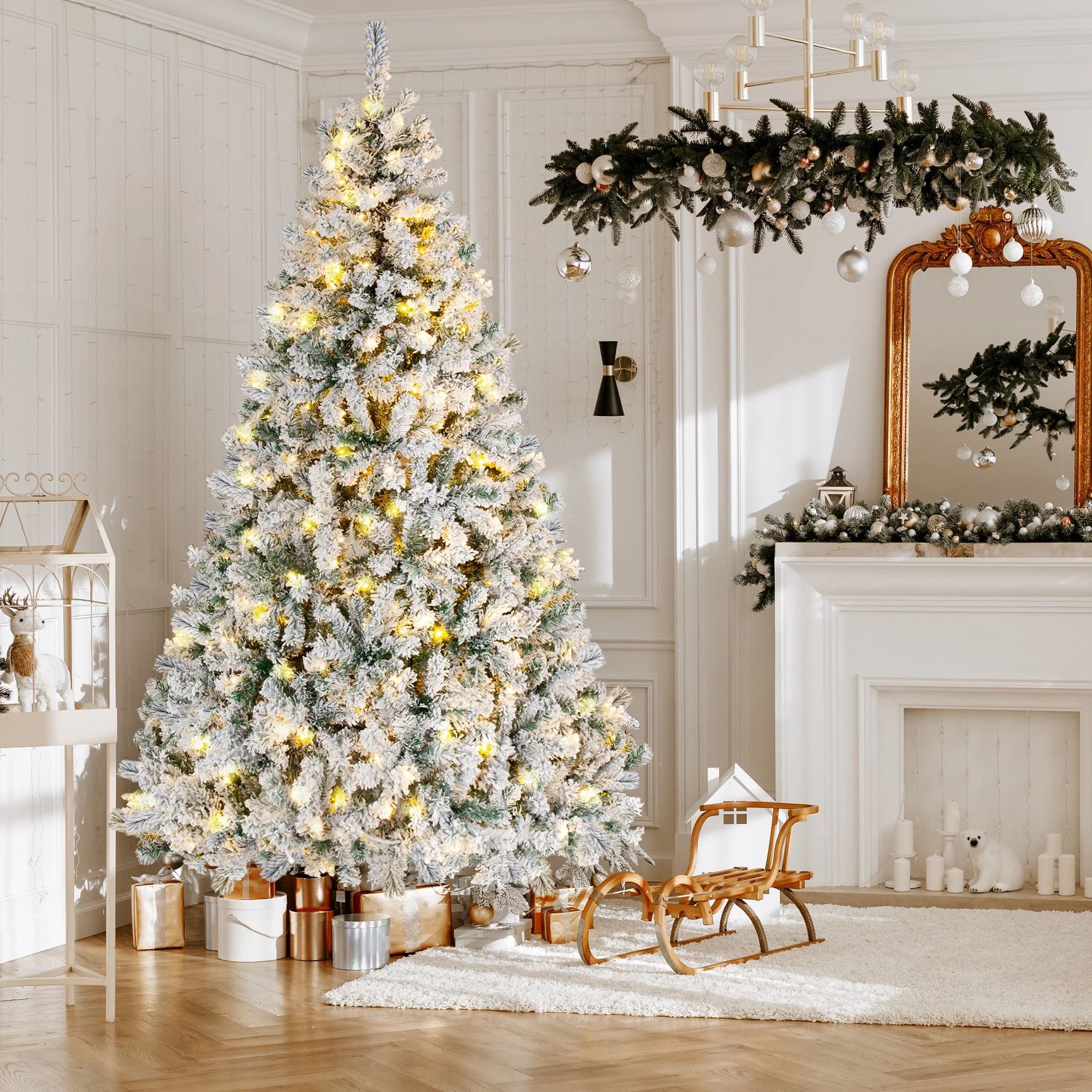 iFanze 6ft Pre-Lit Premium Snow Flocked Christmas Tree w/ 250 Lights 1000 Tips, Hinged Artificial... | Walmart (US)