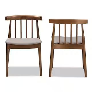 Wyatt Beige and Walnut Brown Fabric Dining Chair (Set of 2) | The Home Depot