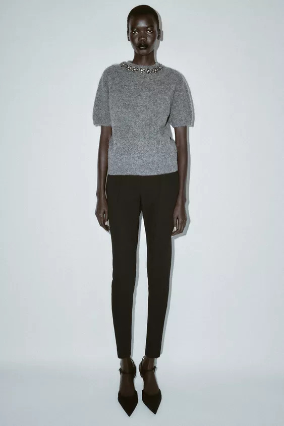 HIGH-WAIST SLIM FIT TROUSERS WITH ZIPPED HEM | Zara UK