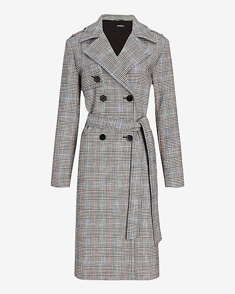 Plaid Tie Waist Trench Coat | Express