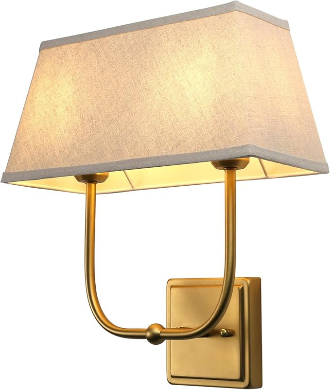 Vintage 2-Lights Wall Sconces with Linen Fabric Lampshade, Double Head Bathroom Vanity Lights Fix... | Amazon (US)
