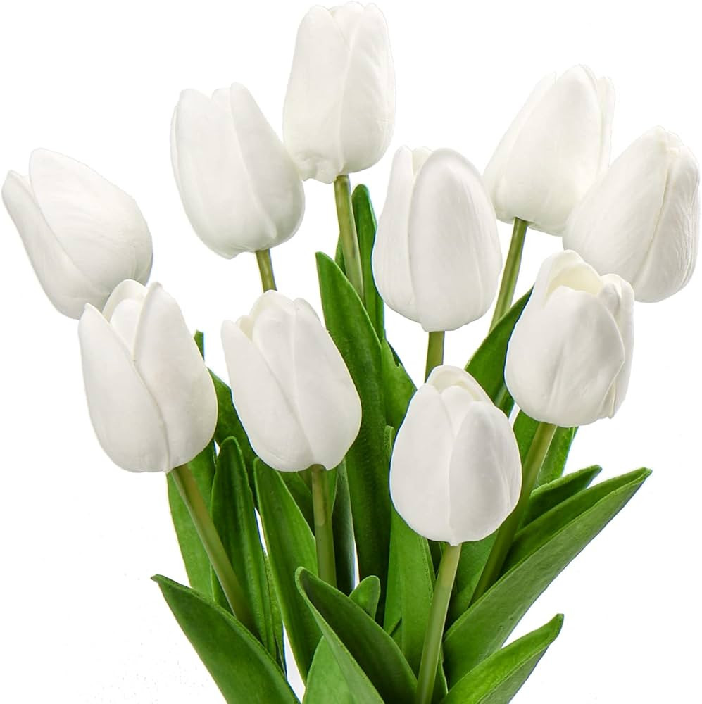 10 Pcs White Tulips Artificial Flowers Real Touch Fake Tulips Fake Flowers for Mother's Day 13.5"... | Amazon (US)