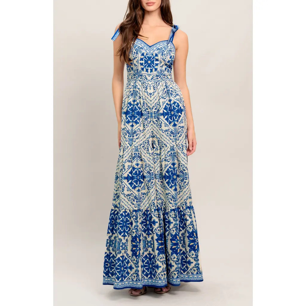 FLYING TOMATO Print Wide Leg Jumpsuit in Blue White at Nordstrom Rack, Size X-Small | Nordstrom Rack