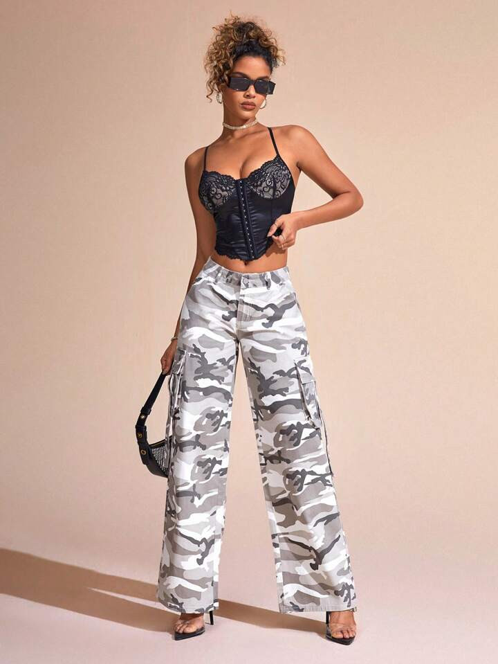 SHEIN BAE Cargo Camouflage Pattern Denim Pants | SHEIN
