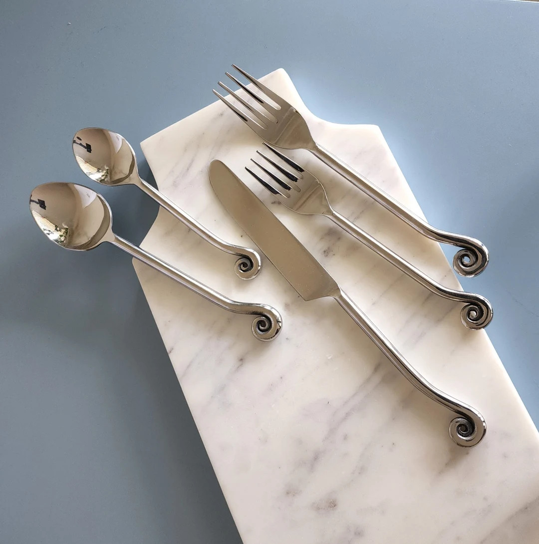 5 Piece Stainless Steel Flatware/silverware/cutlery/hostess Set for 1 Knotted Endings Artisan Han... | Etsy (US)