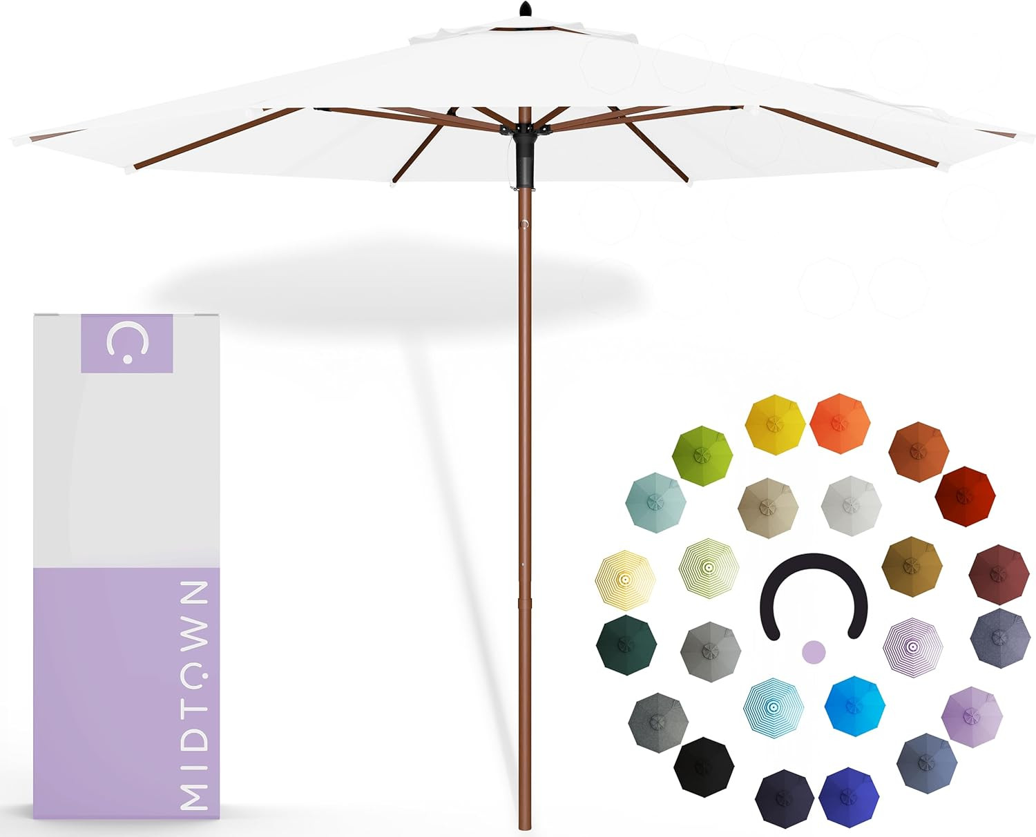 Midtown Umbrellas The Wooden 9 Feet Patio Umbrella With Terylast Ivory (White) Polyester Fabric -... | Amazon (US)