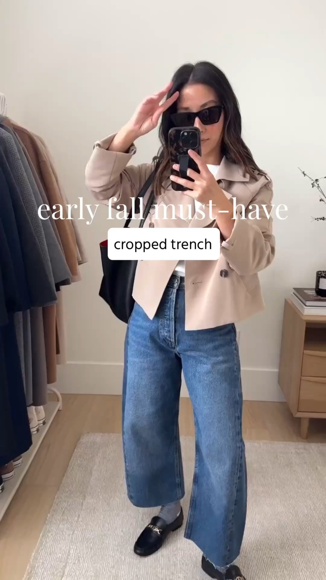 Steve Madden cropped trench. Love the drape of this and the length for petites. Sleeves run a tad long but I tuck them. 

Steve Madden trench xs
Aritzia tee medium
Agolde curve jeans 25, cut hems and sized up. 
Madewell socks
Sam Edelman loafers 5 (old, linked similar)
Mansur Gavriel tote 
YSL sunglasses 

Petite style, fall outfits, fall style, trench coat

#LTKPetite #LTKSeasonal #LTKootd