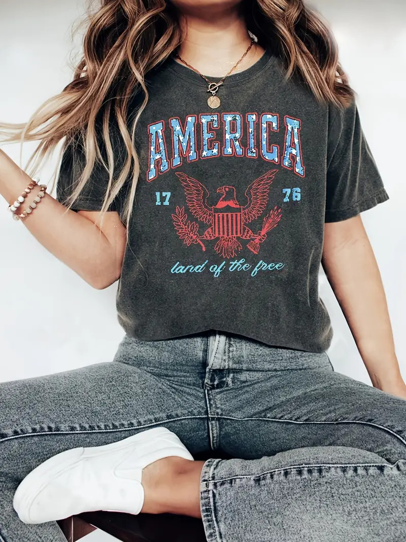 Eagle America Print T shirt Casual Short Sleeve Top Spring - Temu | Temu Affiliate Program