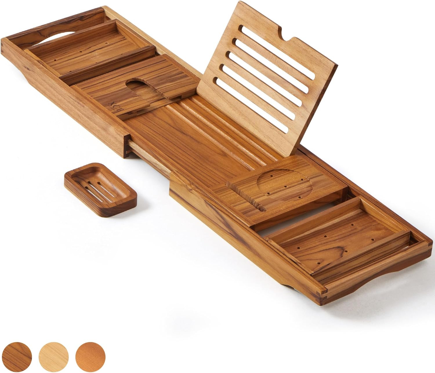 XcE Teak Bathtub Tray Expandable to 105cm with Solid Book Stand and Soap Tray, Teak | Amazon (US)