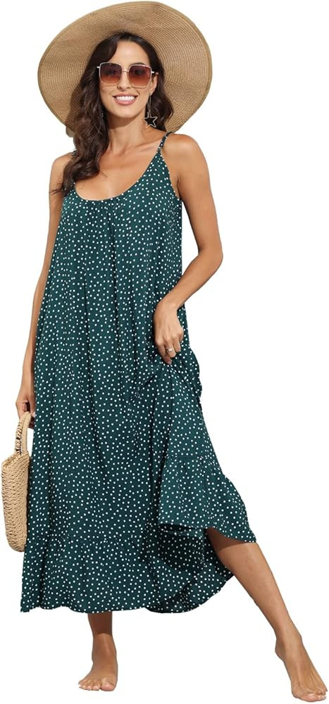 wexcen Women's V-Neck Floral Print Spaghetti Strap Boho Beach Long Maxi Summer Casual Dress with ... | Amazon (US)