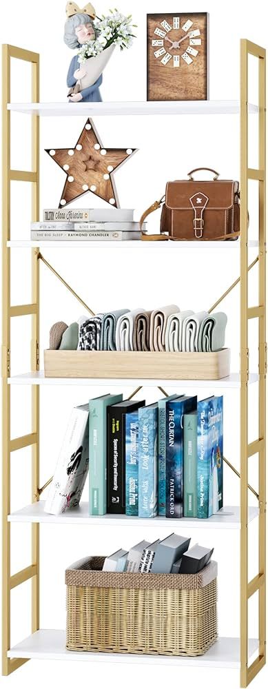 ITUSUT Modern Bookcase 5 Tier, Industrial Bookshelf with Metal Frame, Wood Look Storage Organizer... | Amazon (US)