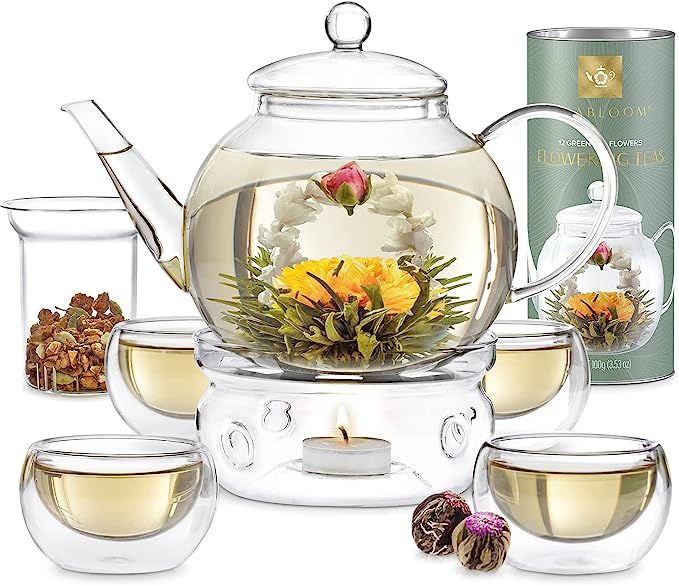 Teabloom Complete Tea Set – Glass Teapot (40 OZ), Loose Tea Glass Infuser, 4 Insulated Glass Te... | Amazon (US)