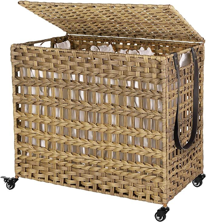 SONGMICS Handwoven Laundry Hamper, 37 Gal (140L) Rattan-Style Laundry Basket with 3 Removable Bag... | Amazon (US)