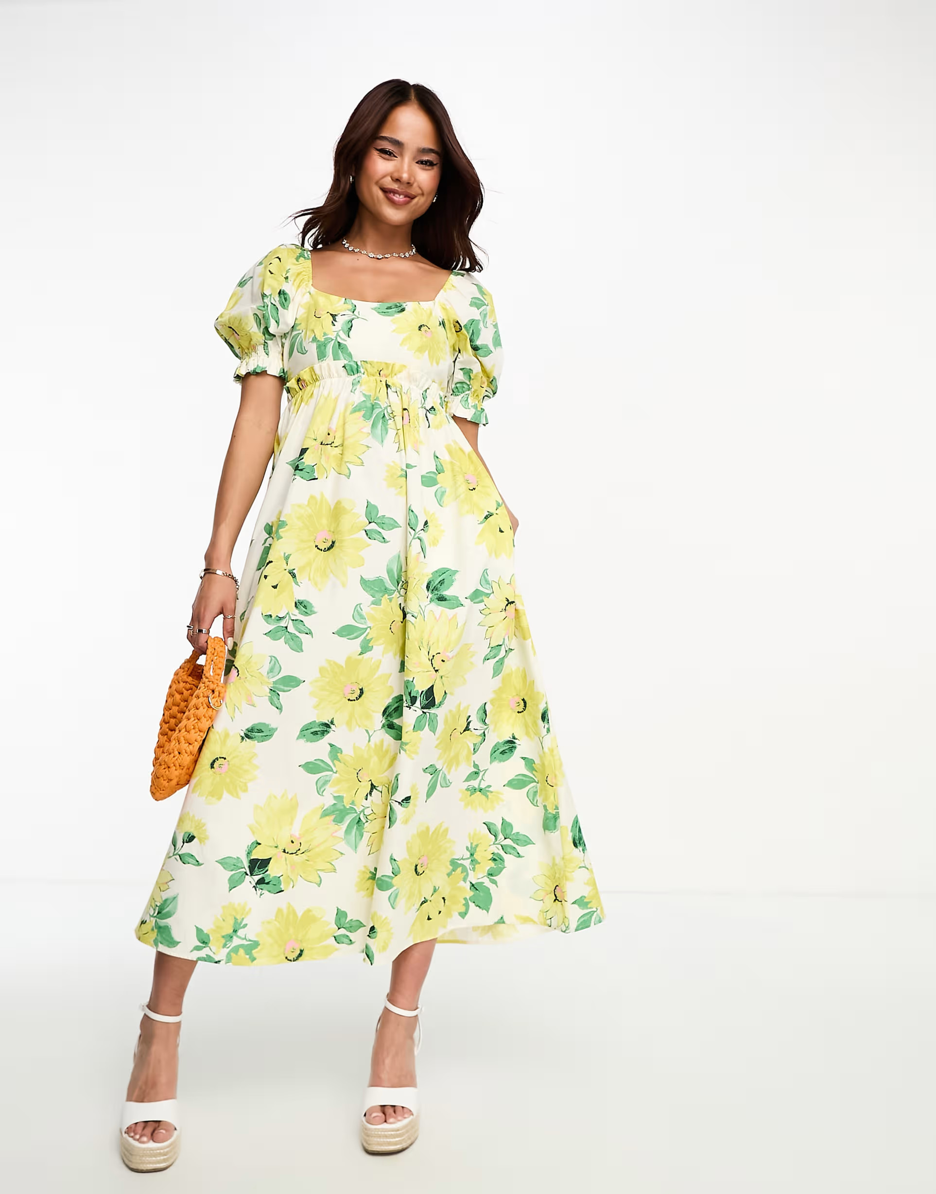 Nobody's Child Ginger poplin midi dress in yellow sunflower | ASOS (Global)