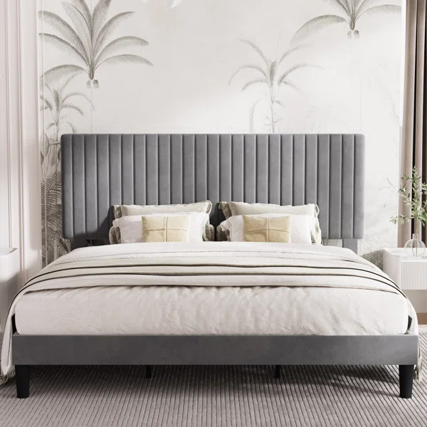 Dunphy Upholstered Platform Bed with Adjustable Headboard | Wayfair North America