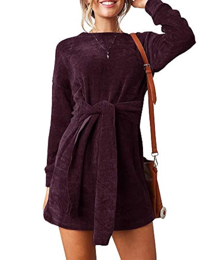 Ybenlow Womens Velvet Dress Long Sleeve Slim Fit Tie Waist Party Midi Fall Dresses | Amazon (US)